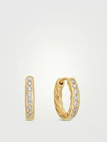 Pavé Huggie Hoop Earrings In 18k Yellow Gold With Diamonds, 13mm