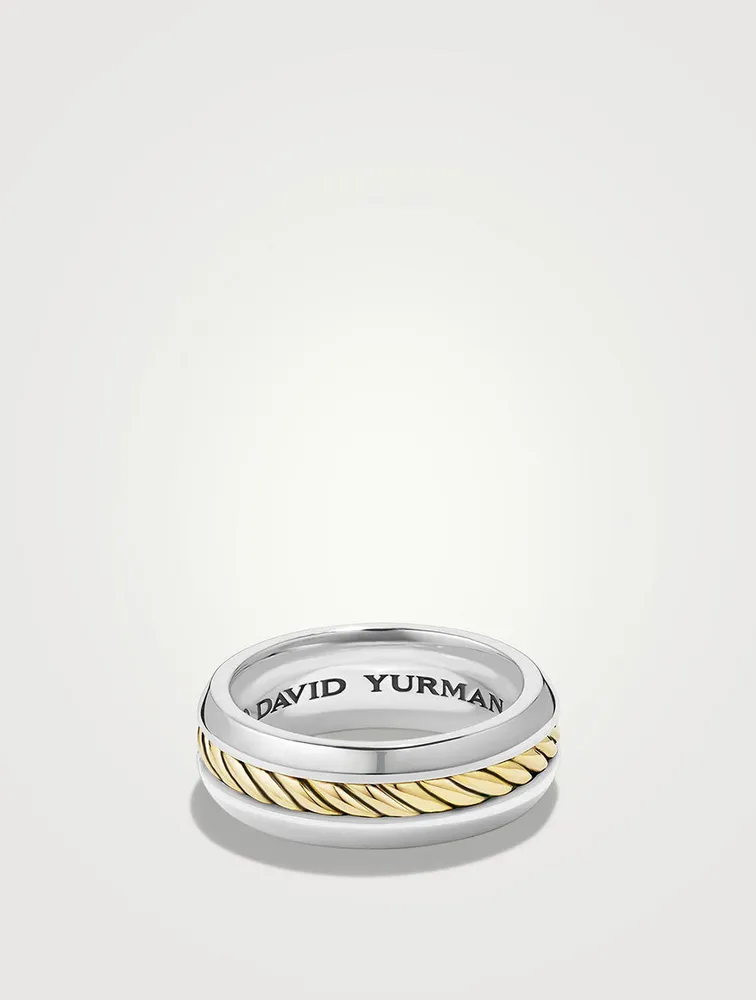 Cable Inset Band Ring Sterling Silver With 18k Yellow Gold