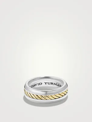 Cable Inset Band Ring Sterling Silver With 18k Yellow Gold