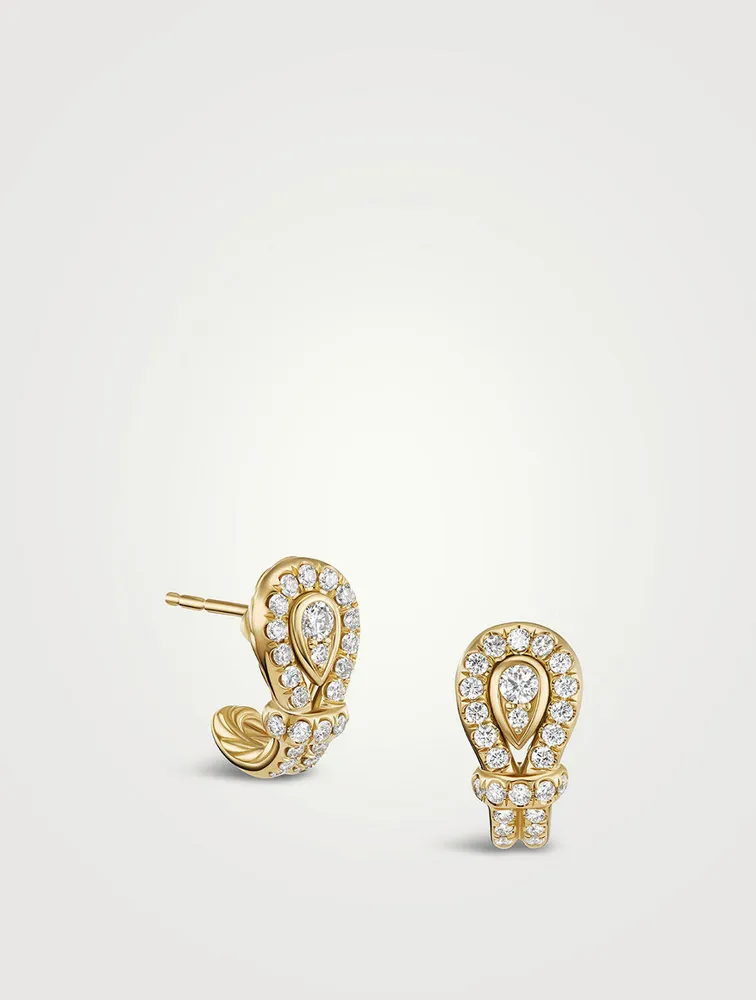 Thoroughbred Loop Huggie Hoop Earrings In 18k Yellow Gold With Full Pavé Diamonds