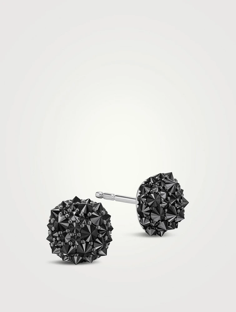 Reverse Set Cushion Stud Earrings In 18k White Gold With Pavé Black Diamonds