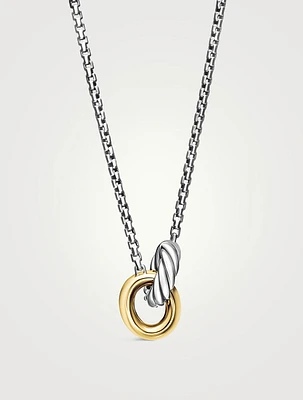 Petite Cable Linked Necklace In Sterling Silver With 14k Yellow Gold, 15mm
