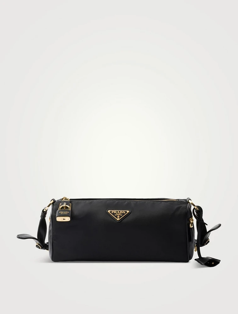 Medium Re-nylon And Leather Shoulder Bag With Padlock