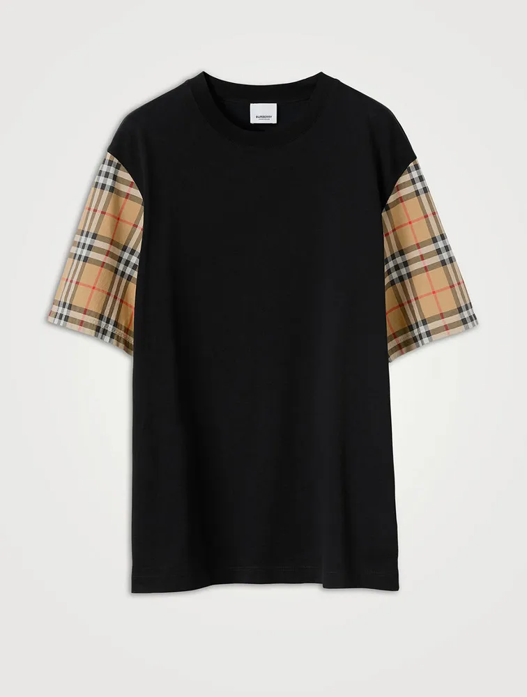 Check Sleeve Cotton T-shirt