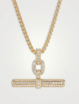 Lexington E/w Barrel Pendant In 18k Yellow Gold With Full Pavé Diamonds