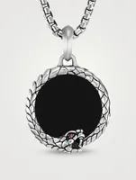Cairo Ouroboros Amulet In Sterling Silver With Black Onyx And Ruby