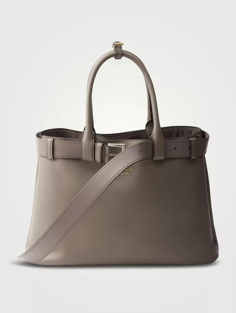 Prada Buckle Large Leather Handbag With Belt