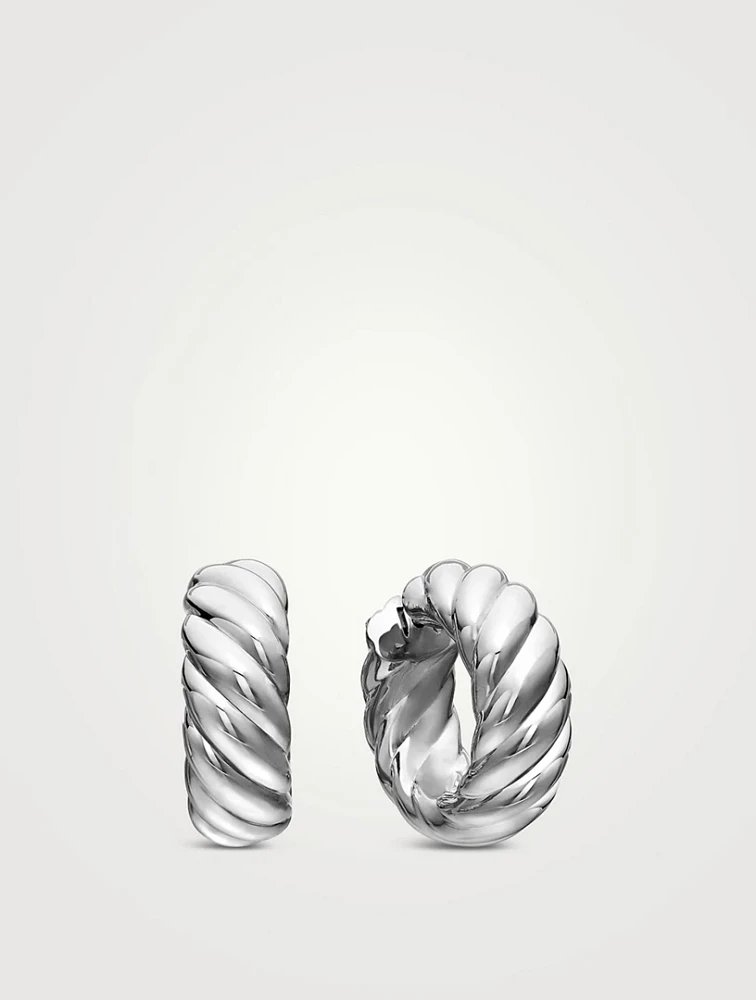 Sculpted Cable Hoop Earrings In Sterling Silver