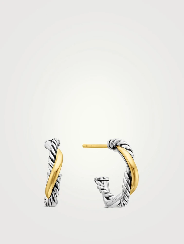Petite Infinity Huggie Hoop Earrings In Sterling Silver With 14k Yellow Gold, 3mm