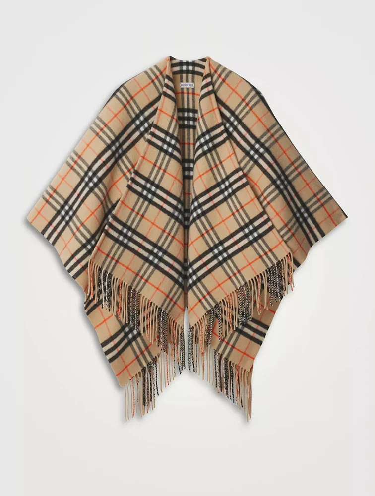 Check Wool Cashmere Cape