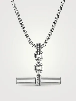 Lexington E/w Barrel Pendant In Sterling Silver With Pavé Diamonds