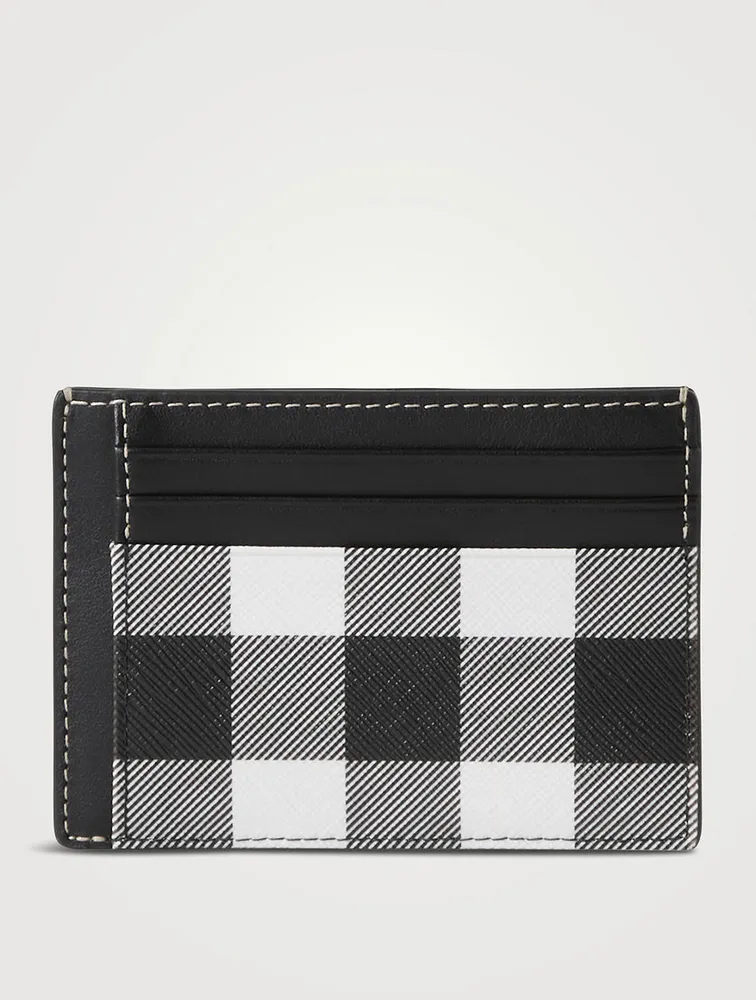 Check And Leather Money Clip Card Case
