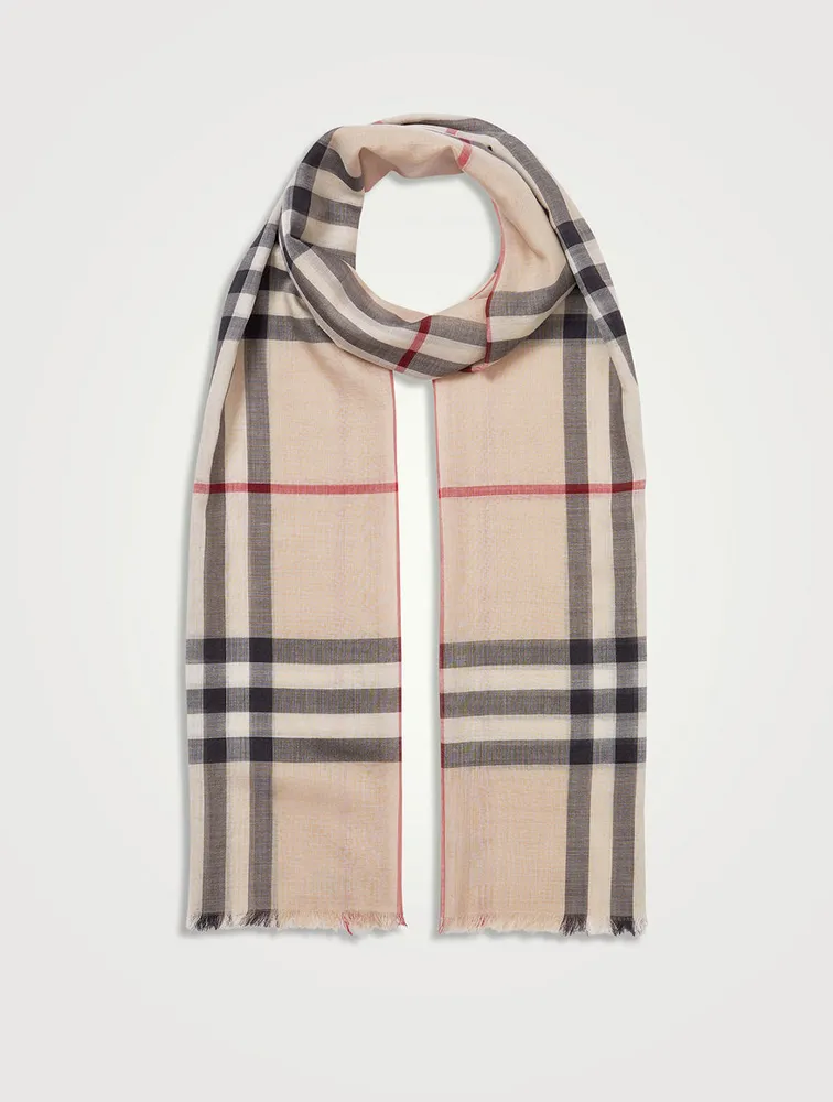 Check Wool Silk Scarf