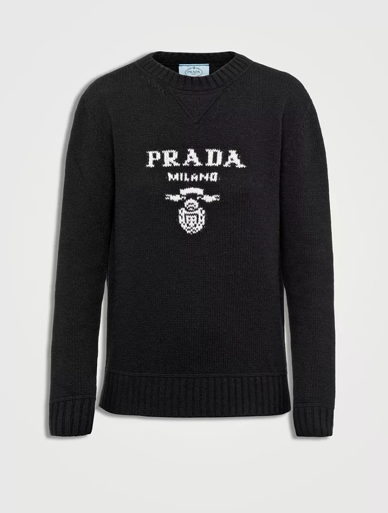 Cashmere And Wool Prada Logo Crew-neck Sweater