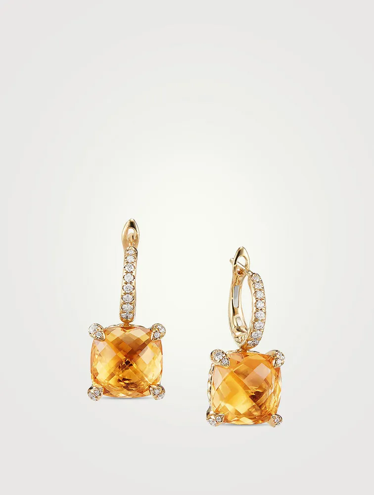 Chatelaine® Drop Earrings In 18k Yellow Gold With Citrine And Pavé Diamonds