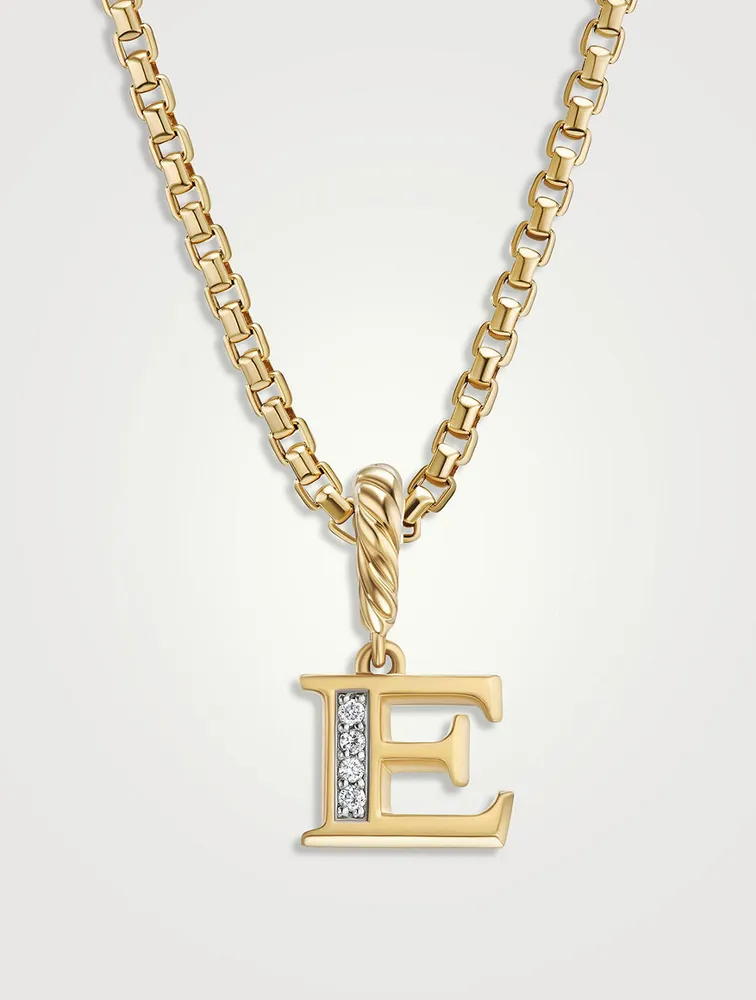 Pavé E Initial Pendant In 18k Yellow Gold With Diamonds