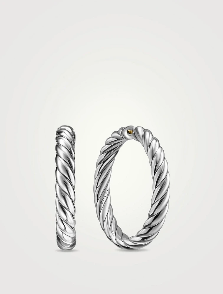 Sculpted Cable Hoop Earrings In Sterling Silver, 38mm
