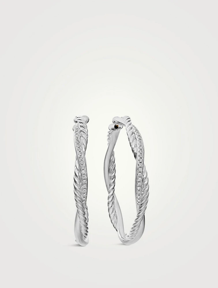 Infinity Hoop Earrings In Sterling Silver With Diamonds, 42mm