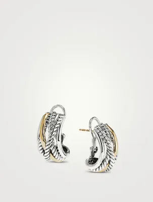 Crossover Shrimp Earrings In Sterling Silver With 14k Yellow Gold
