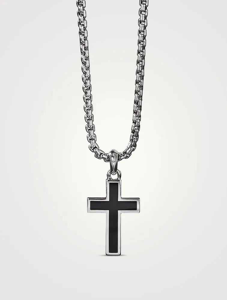 Exotic Stone Cross In Sterling Silver With Black Onyx