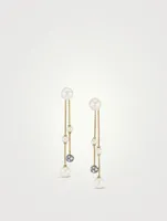 Pearl And Pavé Two Row Drop Earrings In 18k Yellow Gold With Diamonds