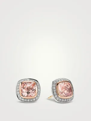 Albion® Stud Earrings In Sterling Silver With Morganite, Pavé Diamonds And 18k Rose Gold
