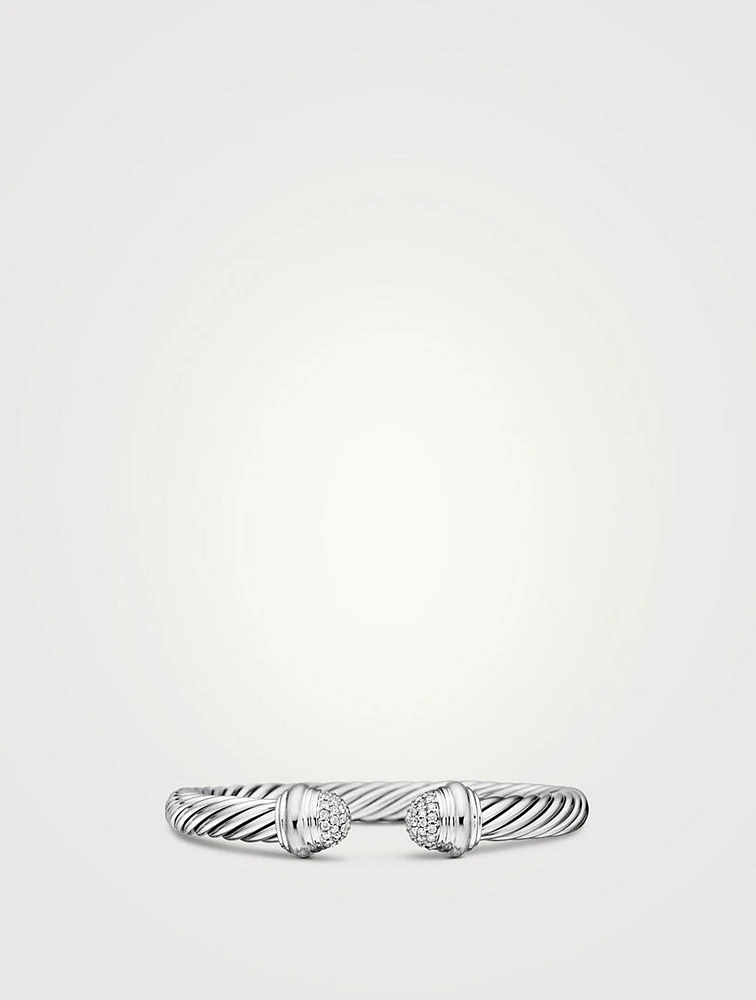 Classic Cable Bracelet In Sterling Silver With Pavé Diamond Domes, 7mm