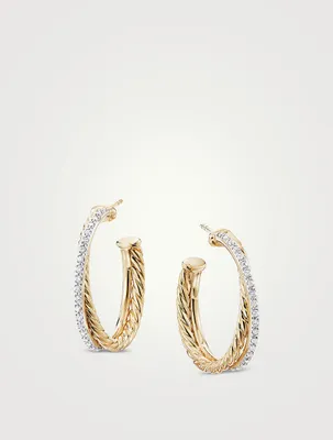 Crossover Hoop Earrings In 18k Yellow Gold With Pavé Diamonds