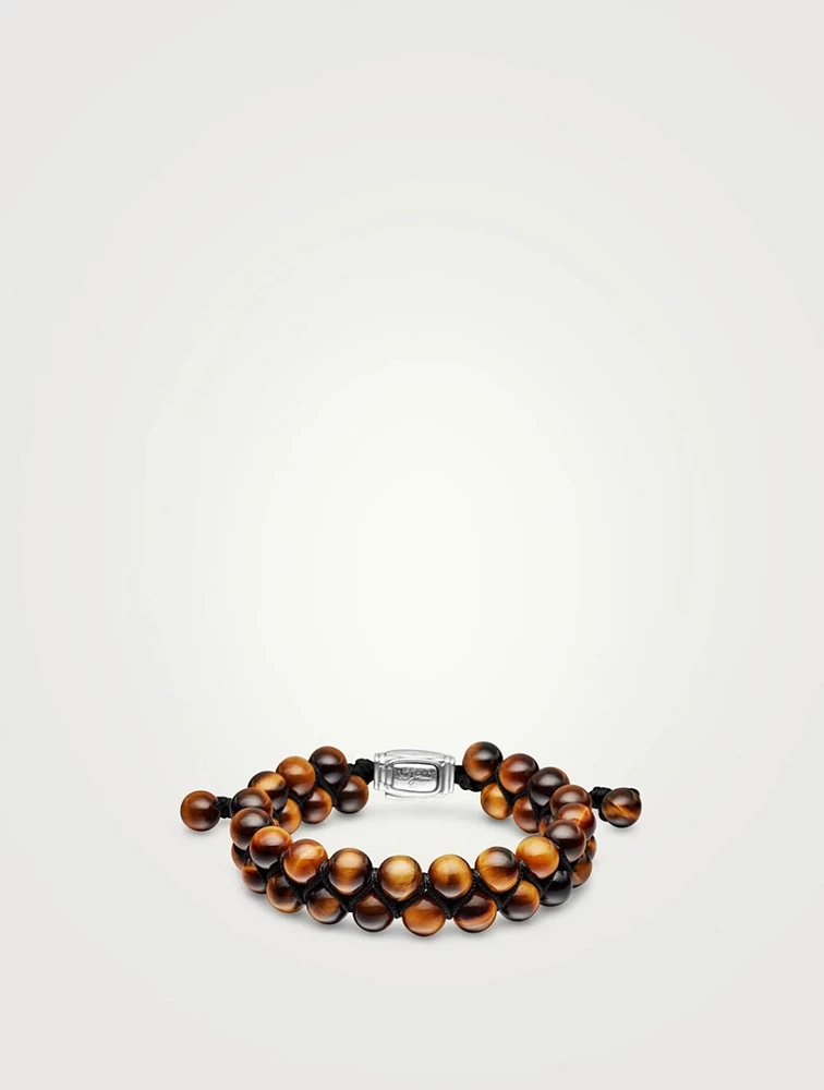 Spiritual Beads Two Row Woven Bracelet Sterling Silver With Tiger’s Eye, 8mm