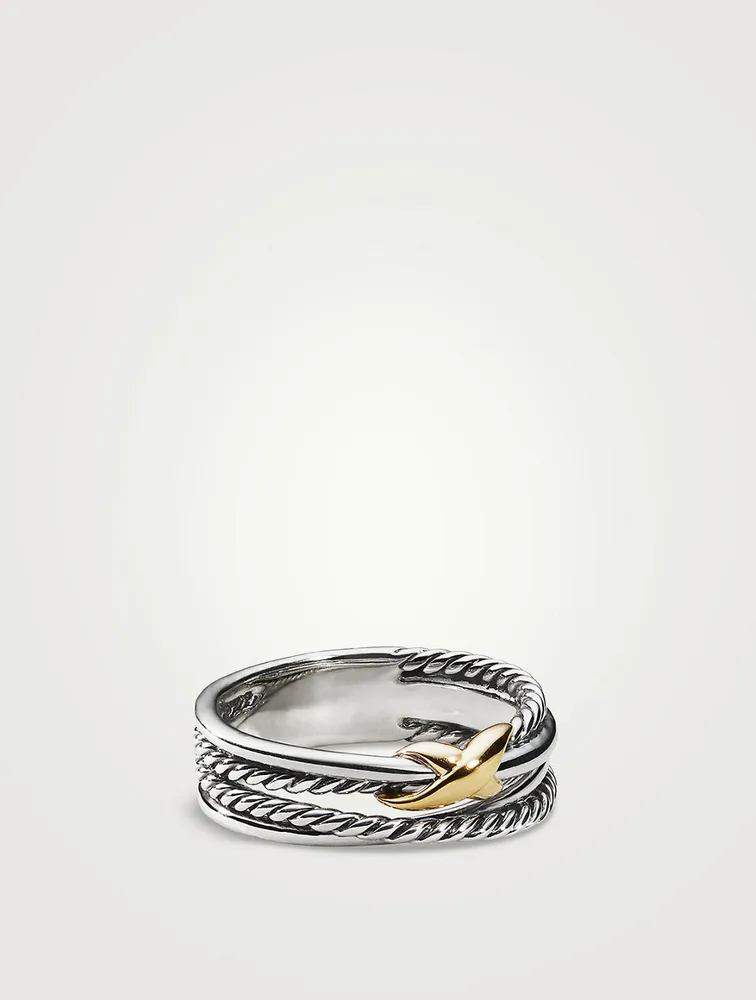 X Crossover Band Ring Sterling Silver With 18k Yellow Gold