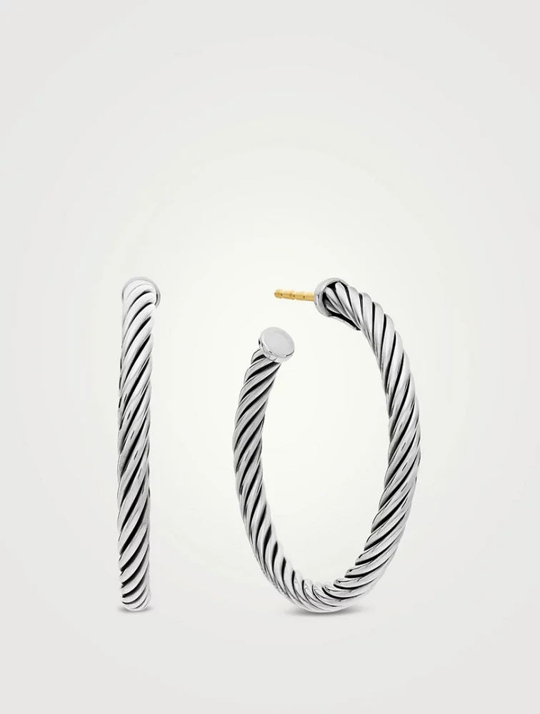 Cable Hoop Earrings In Sterling Silver, 1in