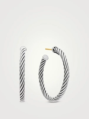 Cable Hoop Earrings In Sterling Silver, 1in