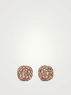Reverse Set Pavé Cushion Stud Earrings In 18k Rose Gold With Cognac Diamonds, 8.5mm