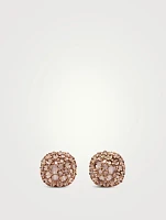 Reverse Set Pavé Cushion Stud Earrings In 18k Rose Gold With Cognac Diamonds, 8.5mm