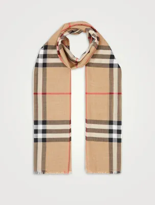 Check Lightweight Wool Silk Scarf