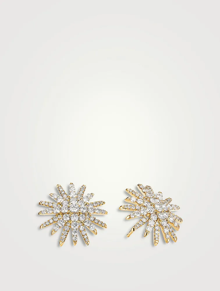 Starburst Stud Earrings In 18k Yellow Gold With Full Pavé Diamonds