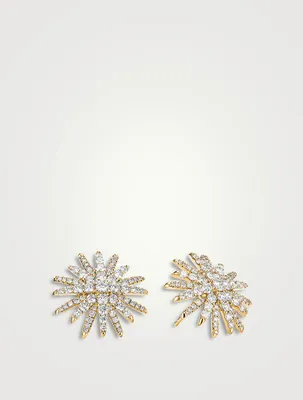 Starburst Stud Earrings In 18k Yellow Gold With Full Pavé Diamonds