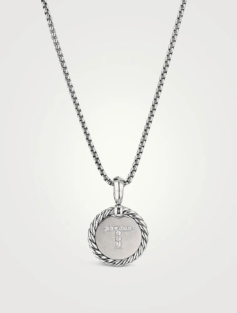 T Initial Charm In Sterling Silver With Pavé Diamonds