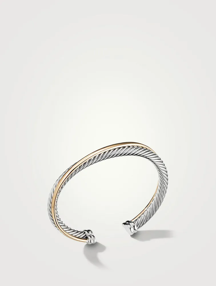 Crossover Two Row Cuff Bracelet Sterling Silver With 18k Yellow Gold