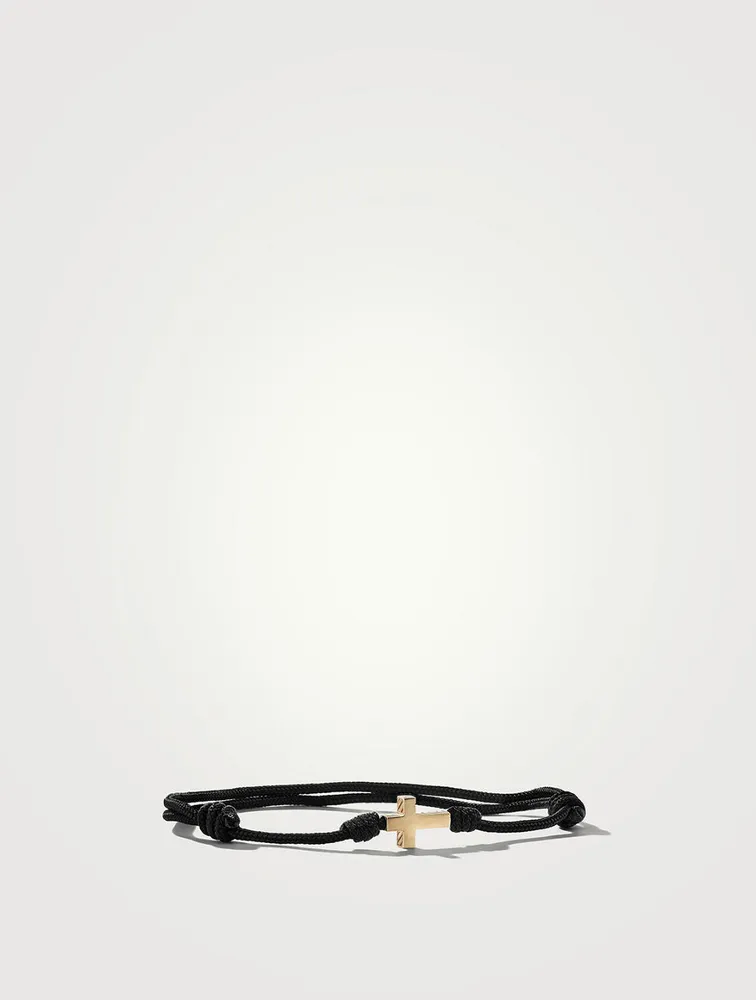 Cross Black Cord Bracelet With 18k Yellow Gold