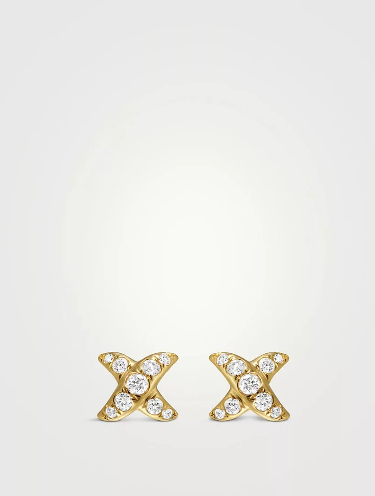 Crossover X Stud Earrings In 18k Yellow Gold With Diamonds, 6mm