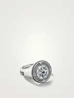 Maritime® Compass Signet Ring Sterling Silver With Center Black Diamond