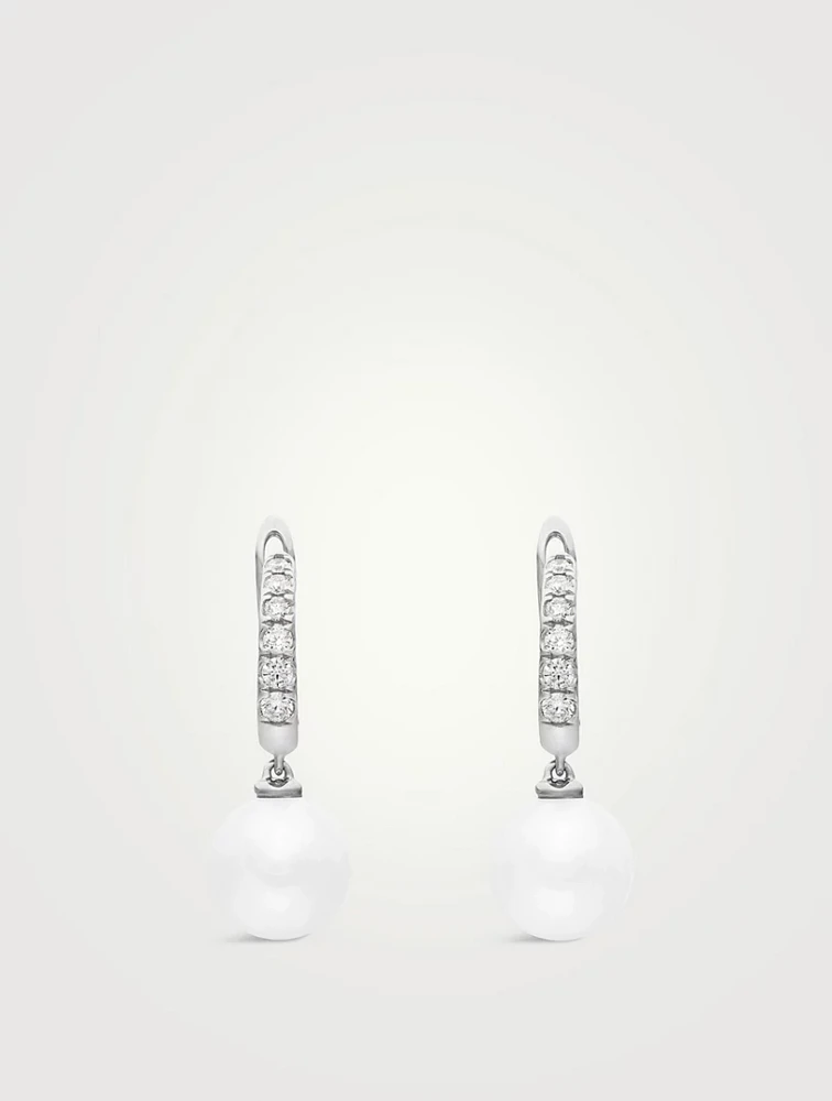 Pearl And Pavé Drop Earrings In Sterling Silver With Pearls And Diamonds, 15.6mm