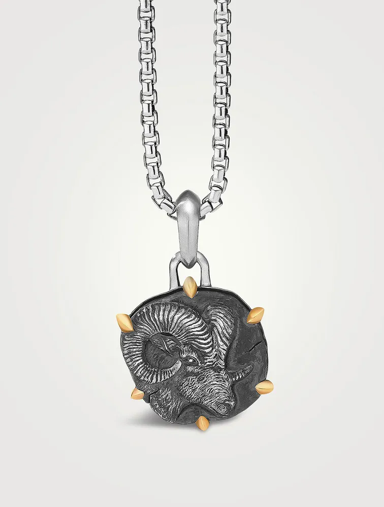 Aries Amulet In Sterling Silver With 18k Yellow Gold