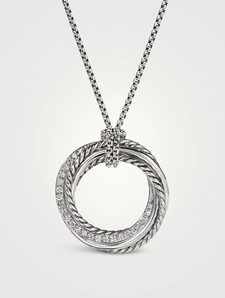Crossover Pendant Necklace In Sterling Silver With Pavé Diamonds
