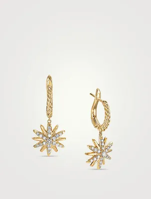 Starburst Drop Earrings In 18k Yellow Gold With Pavé Diamonds