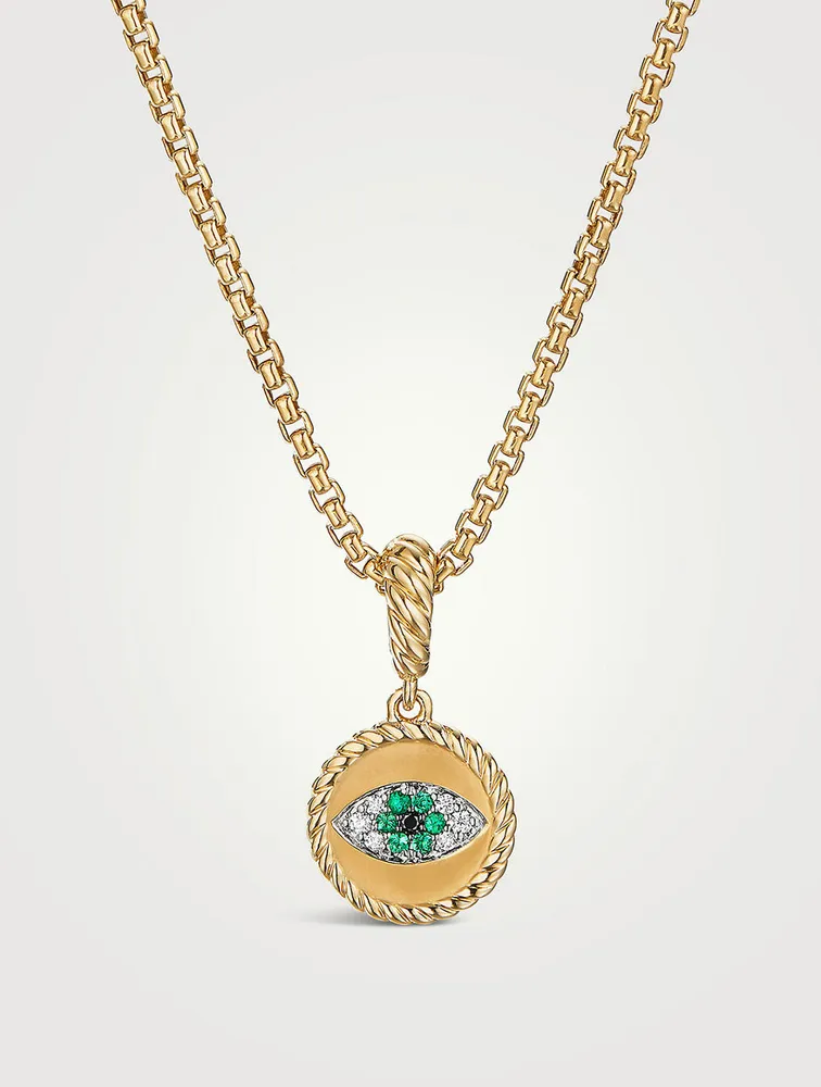 Evil Eye Amulet In 18k Yellow Gold With Pavé Emeralds And Diamonds