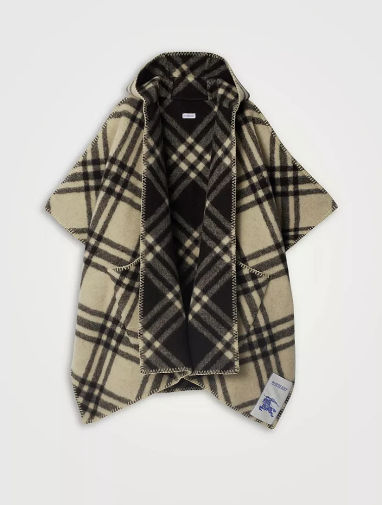 Reversible Check Wool Cape