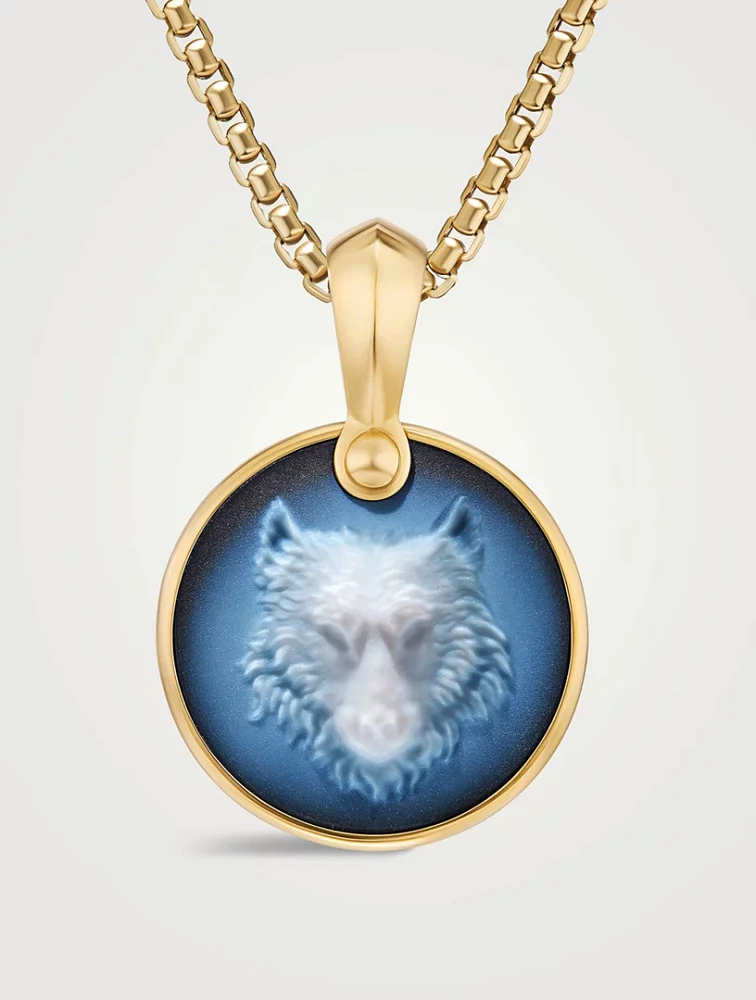 Petrvs® Wolf Amulet In 18k Yellow Gold With Banded Agate, 21mm