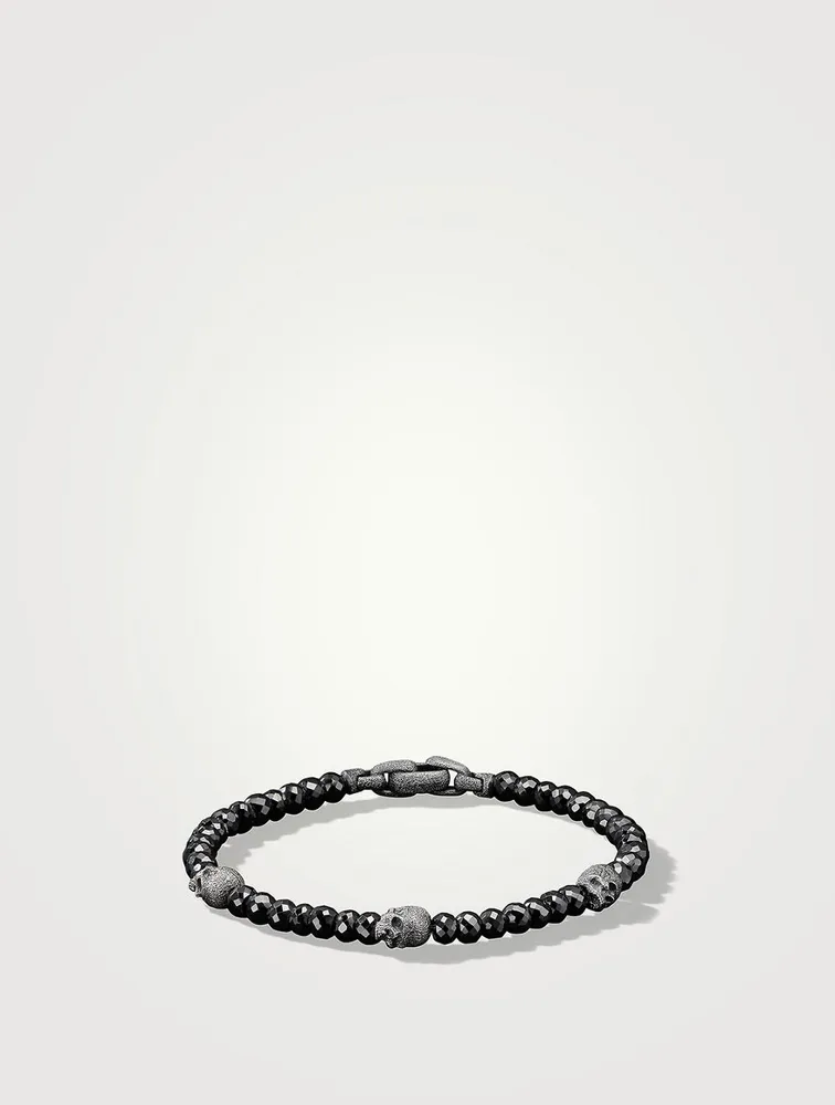 Memento Mori Skull Station Bracelet Sterling Silver With Black Spinel